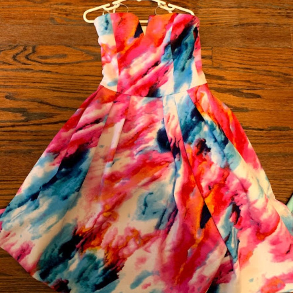 Strapless Aqua Floral Dress